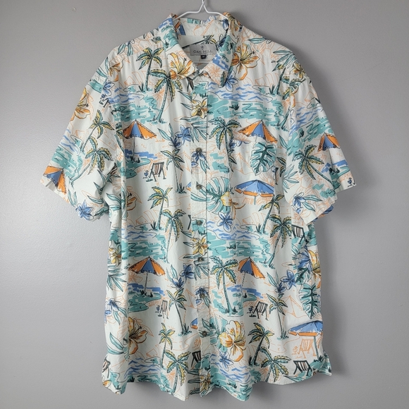 Colorful Tropical Print Mens Shirt Oak Hill Hawaiian Aloha Beach Palms  Size 1XL - Picture 1 of 8
